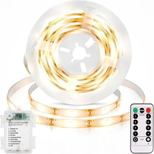 Main image of Strip Lights Battery Operated 3.3FT 2700K Tape Light with Self-Adhesive Timer Dimmable Cuttable Remote Control for Indoor Stairs Cabinets Shelves TV Home Decor (Warm White)