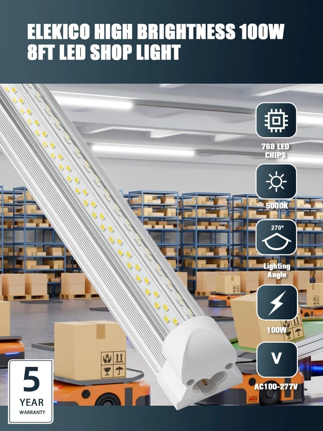 Alt view image 3 of 7 - Industrial Grade Ultra-Bright 100W 8FT Led Shop Lights 15000LM 6Pack