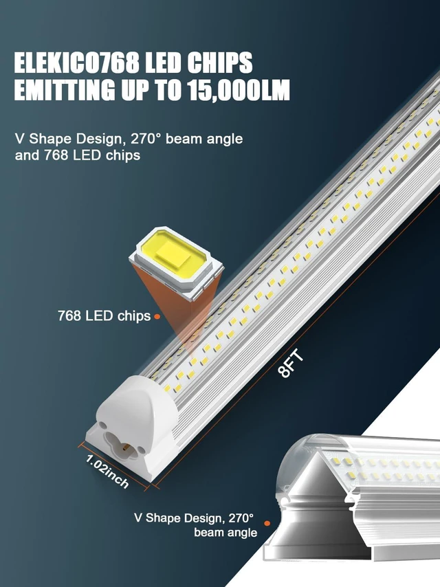 Alt view image 4 of 7 - Industrial Grade Ultra-Bright 100W 8FT Led Shop Lights 15000LM 6Pack