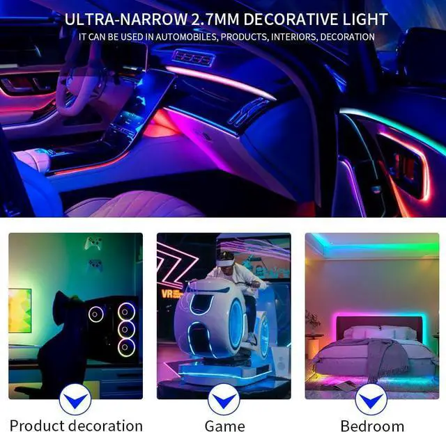 Alt view image 6 of 7 - 3.2FT WS2812B WS2812 2.7mm Ultra Narrow LED Strip 160LEDs/m Individually Addressable Dream Color Flexible Smart Light Tape for Bedroom Kitchen Stage TV Backlight DC12V