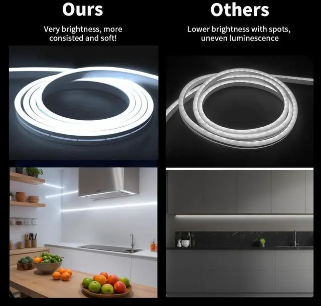Alt view image 2 of 7 - 12V White LED Strip Lights 16.4FT Flexible Silicone Neon Rope Light Waterproof Cuttable Dimmable & Linkable for Cabinet Ceiling Wall Bedroom Kitchen Garage (No Adapter)