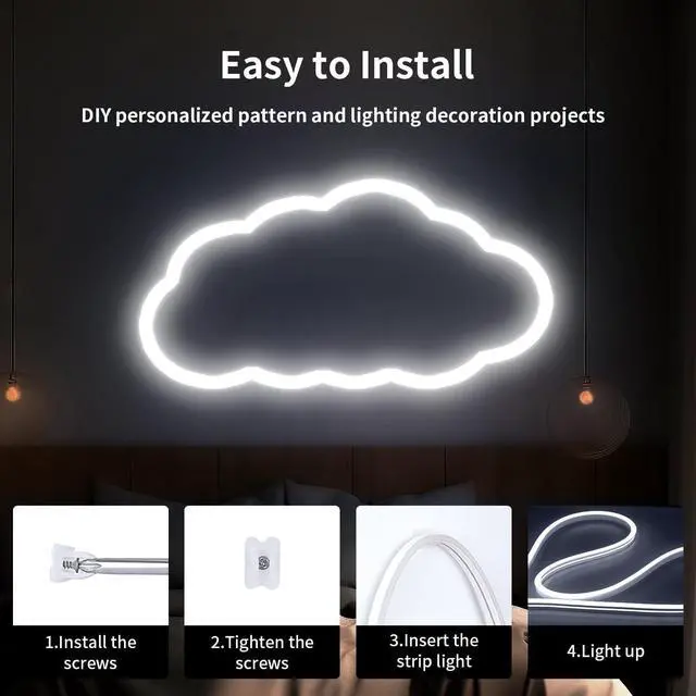 Alt view image 4 of 7 - 12V White LED Strip Lights 16.4FT Flexible Silicone Neon Rope Light Waterproof Cuttable Dimmable & Linkable for Cabinet Ceiling Wall Bedroom Kitchen Garage (No Adapter)