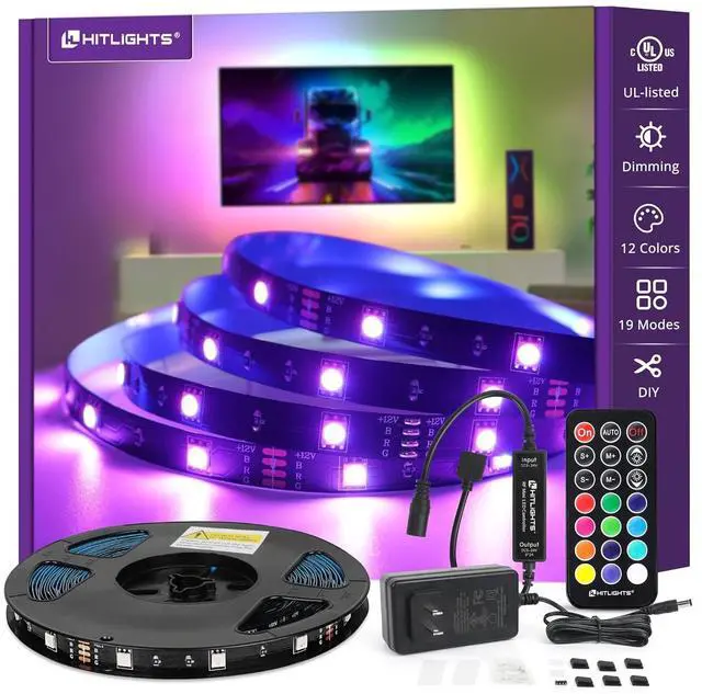Main image of 32.8ft LED Strip Lights RGB 5050 Color Changing LED Light Kit Ultra Brighter 300LEDs Flexible Light Strips with RF Remote and UL Power Supply for Home Room Party TV Bedroom