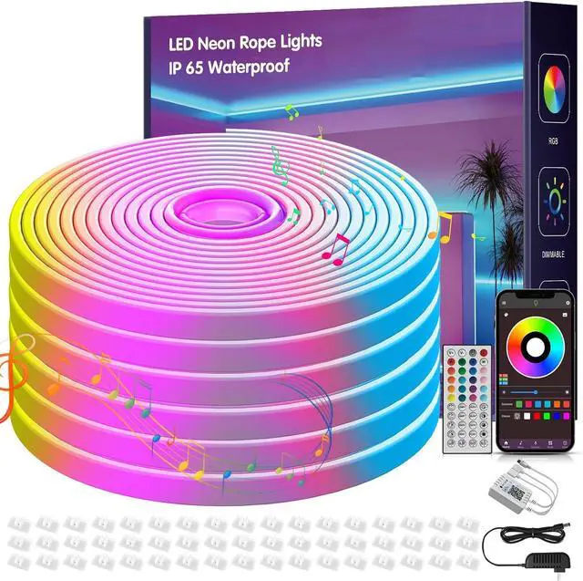 Main image of 100FT Led Neon Rope Lights Music Sync RGB Led Strip Lights Outdoor Neon Led Light Strip with Remote & App Control DIY Flexible Led Lights for Bedroom Gaming Party Room Decor (2 * 50FT)