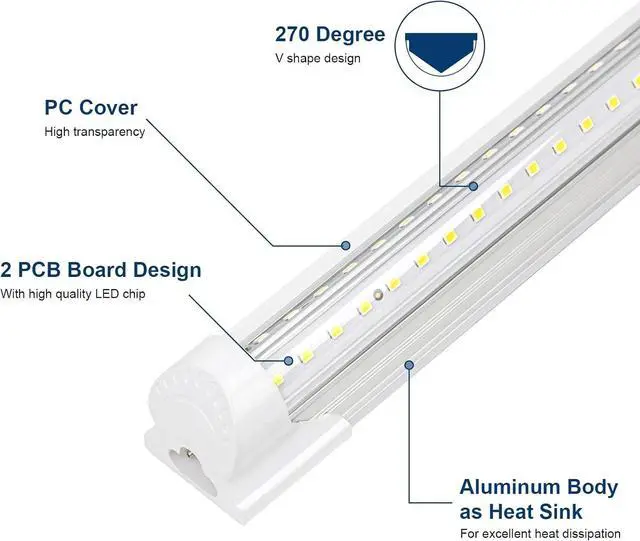 Alt view image 3 of 7 - 4Pack LED Shop Light 4FT V Shape Integrated T8 LED Tube Light 6300LM 42W 5000K Super Bright White High Output Linkable Shop Lights