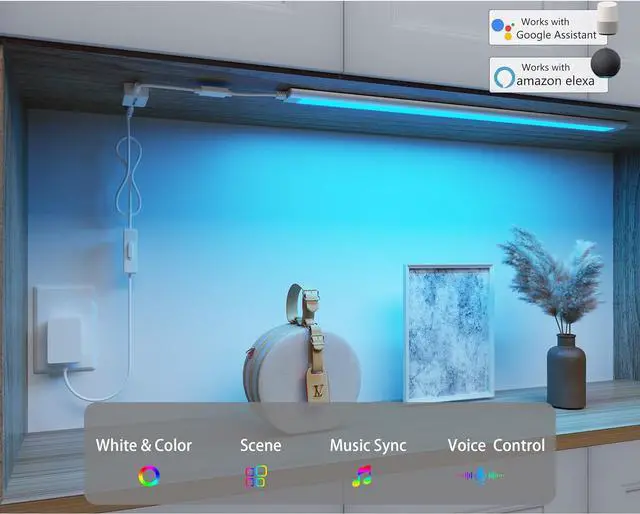 Alt view image 2 of 7 - Smart Under Cabinet Lights LED Light Bar White & RGB Multi Color Changing Counter Lighting. Alexa Google App Controlled Lamp for Kitchen Shelf Bookcase above Sink Desk (1-Bar 20 Inch Kit)
