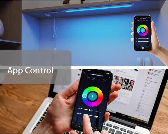 Alt view image 3 of 7 - Smart Under Cabinet Lights LED Light Bar White & RGB Multi Color Changing Counter Lighting. Alexa Google App Controlled Lamp for Kitchen Shelf Bookcase above Sink Desk (1-Bar 20 Inch Kit)