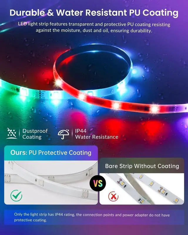 Alt view image 3 of 7 - LED Lights for Bedroom 6.6ft Smart RGB+IC LED Strip Lights with App/Remote Control Music Sync Color Changing Flexible LED Lights with 64 Scene Modes for Party Home Christmas Halloween Decor