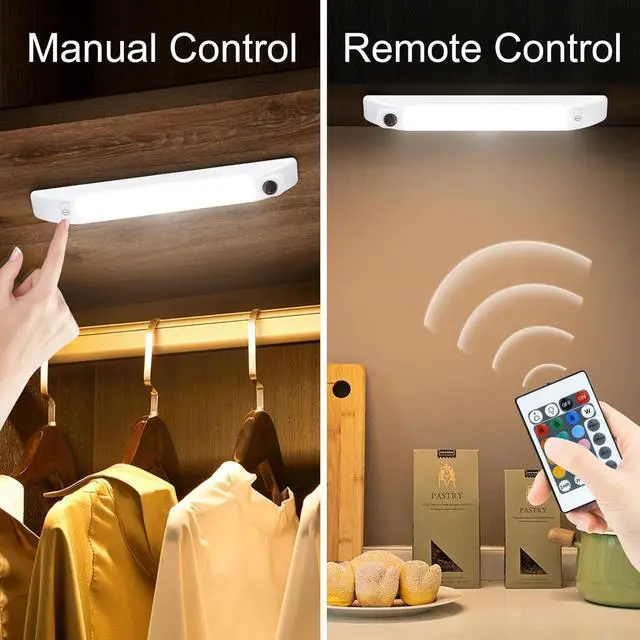 Alt view image 3 of 7 - LED Under Cabinet Light with Remote Battery Operated Colors Changing Lighting with Timer Dimmable Light Bar LED RGB Closet Light for Kitchen Cupboard Display Shelf