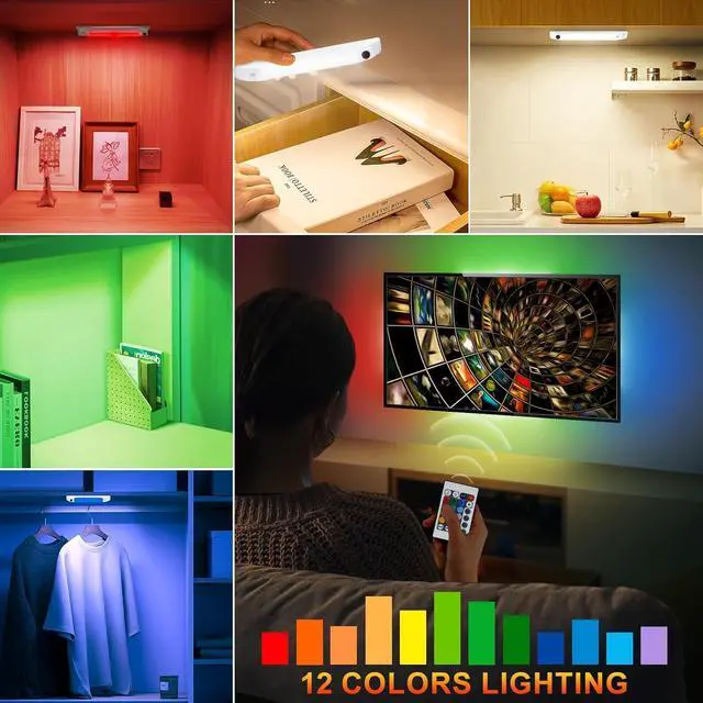 Alt view image 4 of 7 - LED Under Cabinet Light with Remote Battery Operated Colors Changing Lighting with Timer Dimmable Light Bar LED RGB Closet Light for Kitchen Cupboard Display Shelf