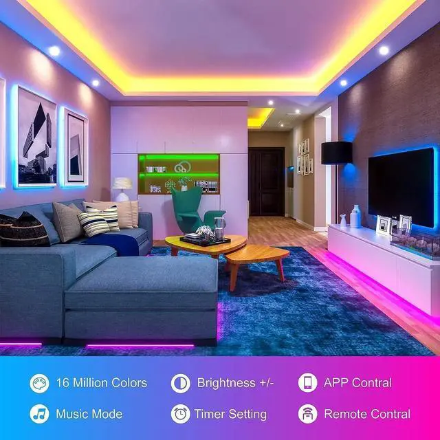 Alt view image 2 of 7 - 100ft Led Lights for Bedroom Led Strip Lights Music Sync Corlor Changing Led Light Strip with Remote & App Control RGB Strip Led Lights for Room Dorm Home Classroom Ceiling Decor