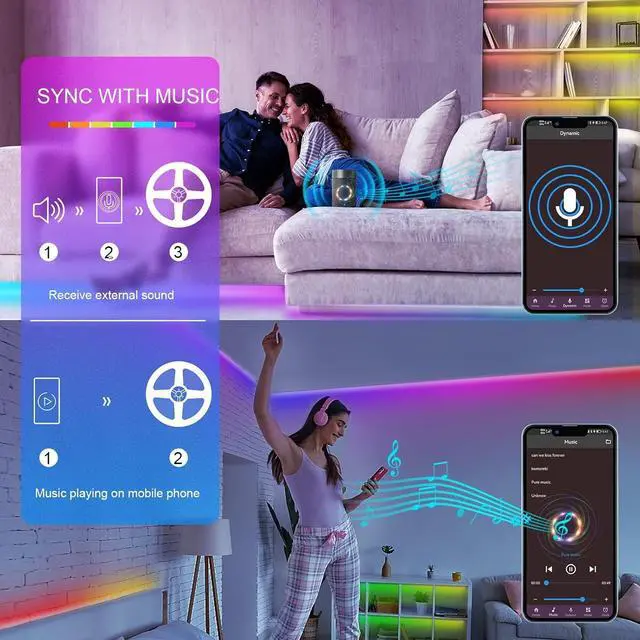 Alt view image 3 of 7 - 100ft Led Lights for Bedroom Led Strip Lights Music Sync Corlor Changing Led Light Strip with Remote & App Control RGB Strip Led Lights for Room Dorm Home Classroom Ceiling Decor
