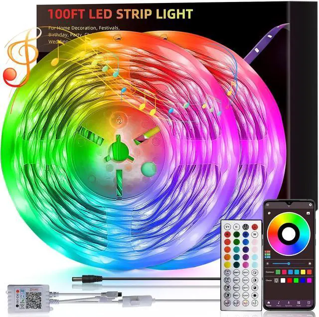 Main image of 100ft Led Lights for Bedroom Led Strip Lights Music Sync Corlor Changing Led Light Strip with Remote & App Control RGB Strip Led Lights for Room Dorm Home Classroom Ceiling Decor