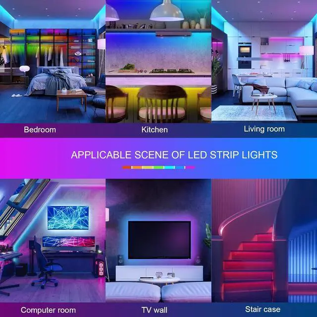 Alt view image 4 of 7 - 100ft Led Lights for Bedroom Led Strip Lights Music Sync Corlor Changing Led Light Strip with Remote & App Control RGB Strip Led Lights for Room Dorm Home Classroom Ceiling Decor