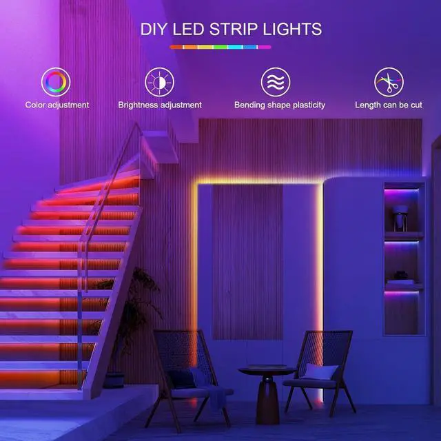 Alt view image 7 of 7 - 100ft Led Lights for Bedroom Led Strip Lights Music Sync Corlor Changing Led Light Strip with Remote & App Control RGB Strip Led Lights for Room Dorm Home Classroom Ceiling Decor