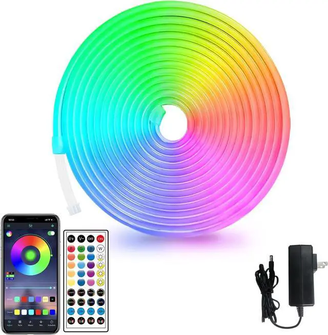 Main image of 16.4ft LED neon Lights with Remote APP Control IP65 Waterproof Flexible Neon Strip Lights 24V RGB LED Rope Lights for Bedroom Room Outdoors Decor