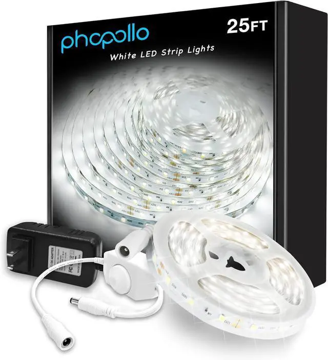 Main image of PHOPOLLO White LED Strip Lights  25ft Dimmable 6500k Daylight White Led Light Strip 460 LEDs Flexible Led Lights for Bedroom Mirror Kitchen Decoration