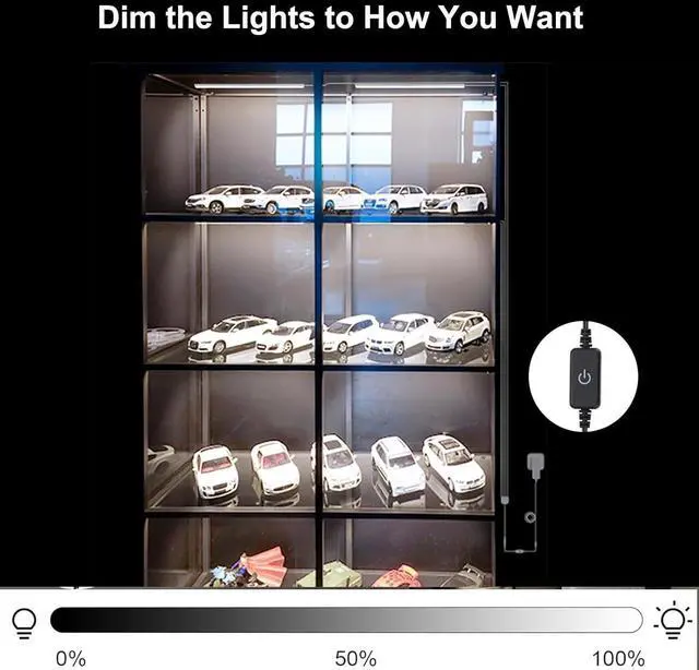 Alt view image 4 of 7 - 4-Pack 12 Inch LED Display Case Lighting Kit Black Dimmable Bookshelf Light Bars with 12V Power Adapter 6000K Bright White Plug-in Slim Lights for Shelves Curio Cabinets and Bookcases