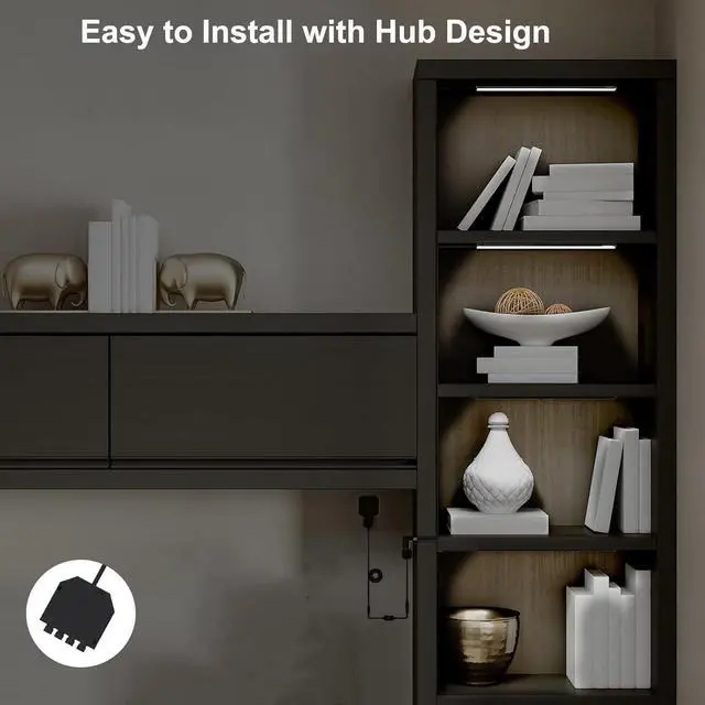 Alt view image 5 of 7 - 4-Pack 12 Inch LED Display Case Lighting Kit Black Dimmable Bookshelf Light Bars with 12V Power Adapter 6000K Bright White Plug-in Slim Lights for Shelves Curio Cabinets and Bookcases