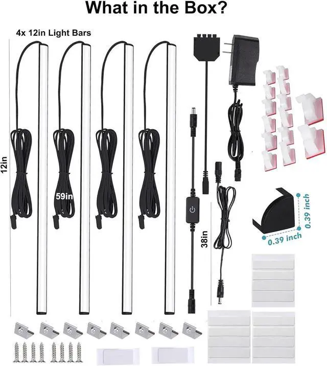 Alt view image 6 of 7 - 4-Pack 12 Inch LED Display Case Lighting Kit Black Dimmable Bookshelf Light Bars with 12V Power Adapter 6000K Bright White Plug-in Slim Lights for Shelves Curio Cabinets and Bookcases