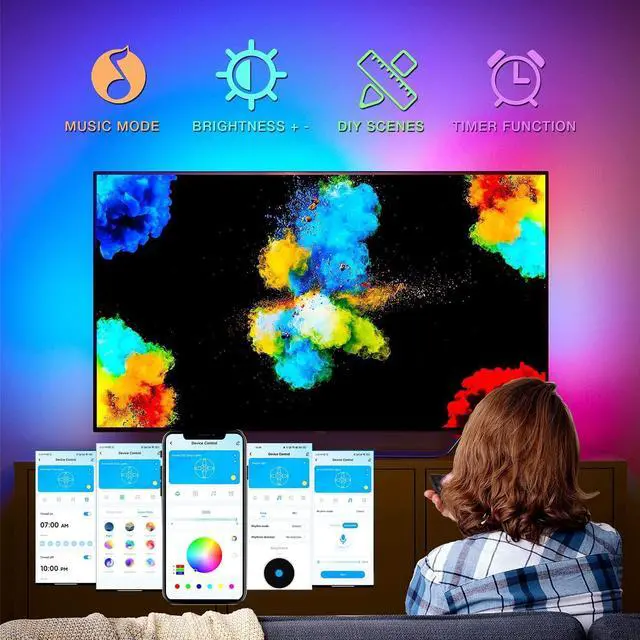Alt view image 3 of 7 - LED Lights for TV 65 Inch TV Led Backlight 15ft Led TV Lights USB Led Strip Lights for TV 65-75 inch with Remote Room Led Lights for Bedroom Bluetooth HDTV Mood Lighting Gaming Room Decor