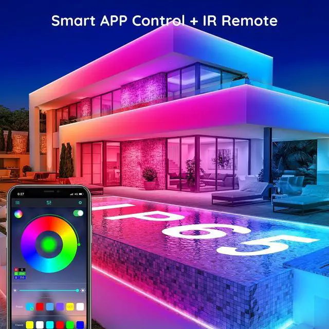Alt view image 2 of 7 - 60Ft Outdoor Waterproof LED Strip Lights Music Sync RGB IP65 Led Lights with App Control and Remote Color Changing Waterproof Led Rope Lights for Outdoor Balcony Roof Garden Stairs Party (60FT)