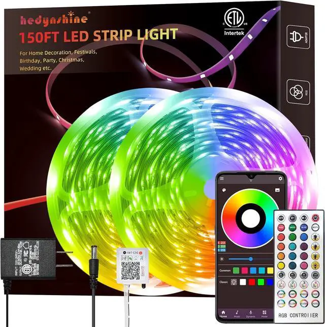 Main image of 150ft LED Strip Lights RGB Color Changing by 40key Remote and Phone LED Strip Lights Music Sync Smart LED Strip Lights for Bedroom 150feet