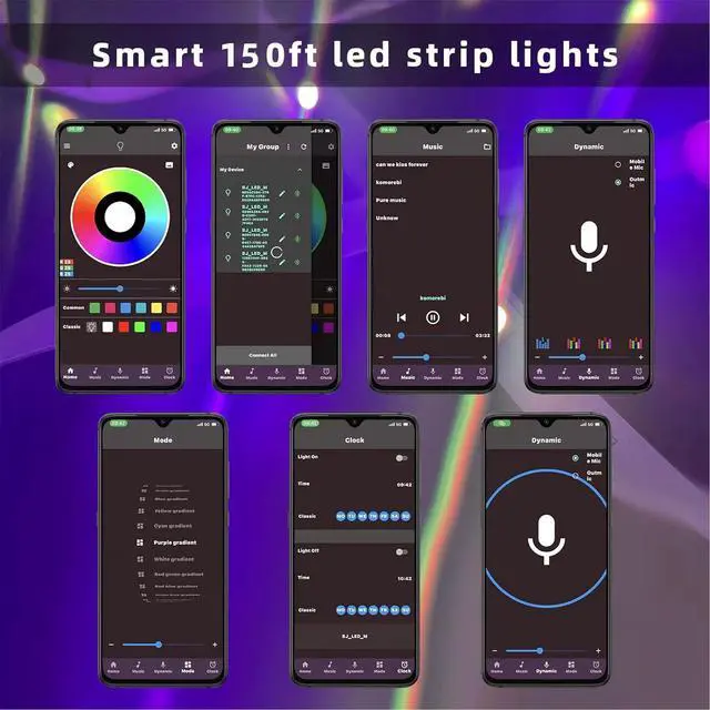 Alt view image 4 of 6 - 150ft LED Strip Lights RGB Color Changing by 40key Remote and Phone LED Strip Lights Music Sync Smart LED Strip Lights for Bedroom 150feet