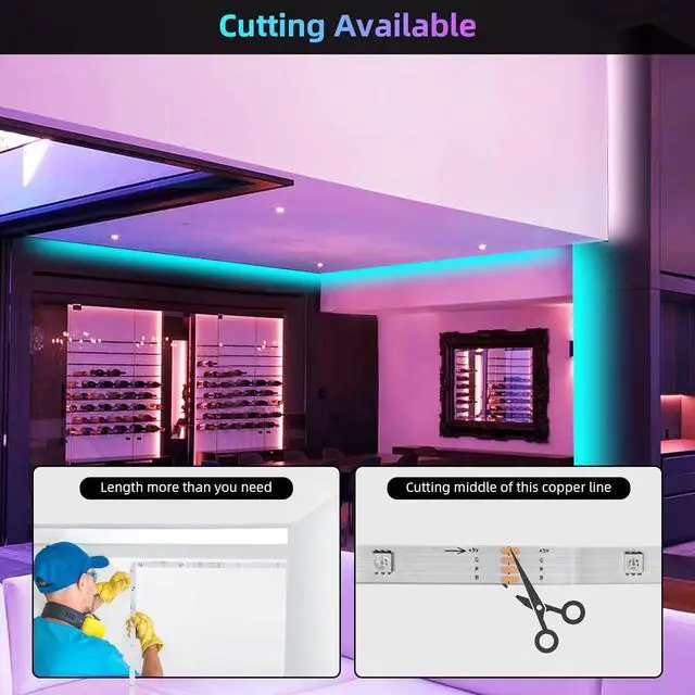 Alt view image 5 of 6 - 150ft LED Strip Lights RGB Color Changing by 40key Remote and Phone LED Strip Lights Music Sync Smart LED Strip Lights for Bedroom 150feet