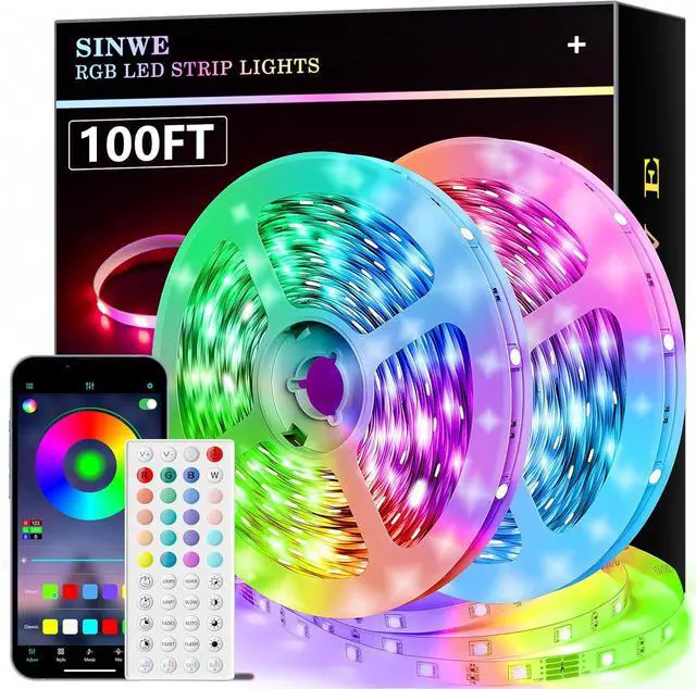 Main image of 100ft Led Lights for Bedroom Music Sync Led Strip Lights with 44 Keys Remote and App Control Color Changing RGB Led Lights for Room Home Kitchen Party Christmas Decoration (2 roll of 50ft)