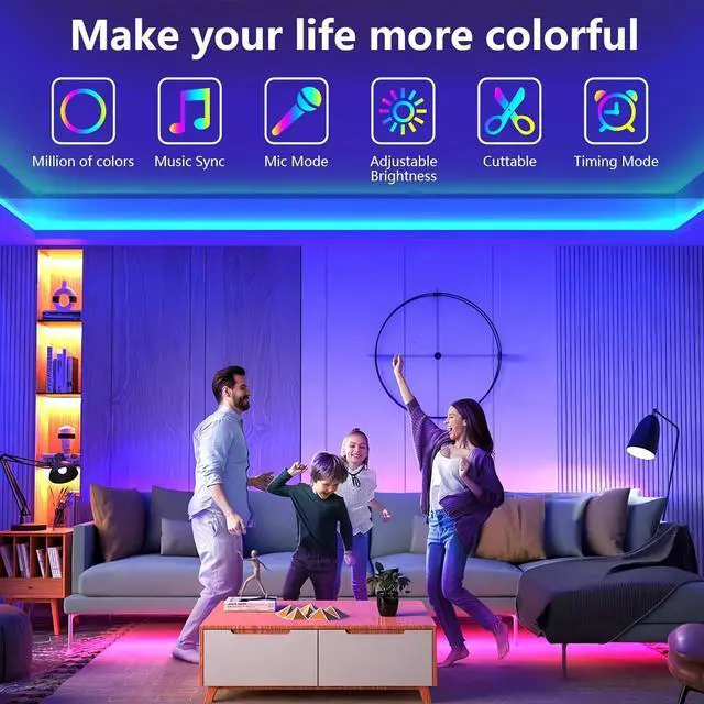 Alt view image 2 of 7 - 100ft Led Lights for Bedroom Music Sync Led Strip Lights with 44 Keys Remote and App Control Color Changing RGB Led Lights for Room Home Kitchen Party Christmas Decoration (2 roll of 50ft)