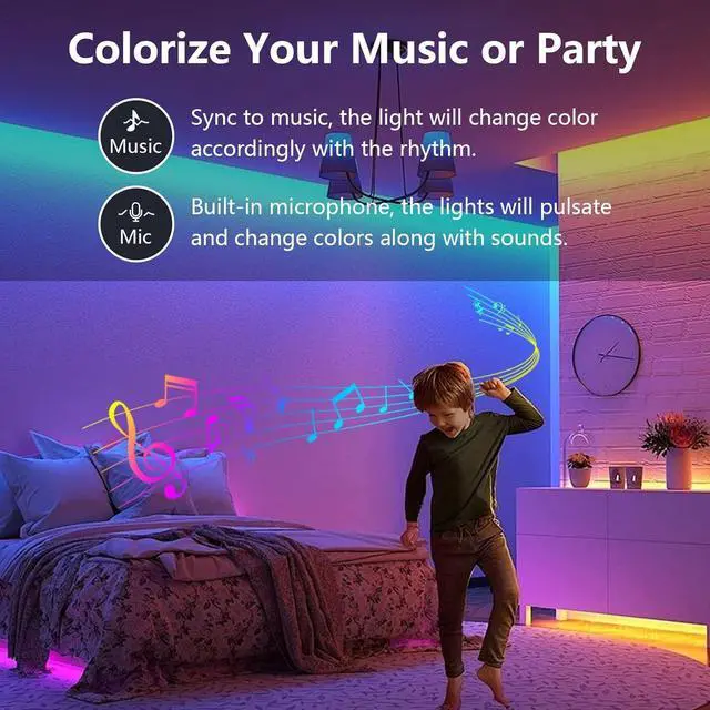 Alt view image 7 of 7 - 100ft Led Lights for Bedroom Music Sync Led Strip Lights with 44 Keys Remote and App Control Color Changing RGB Led Lights for Room Home Kitchen Party Christmas Decoration (2 roll of 50ft)