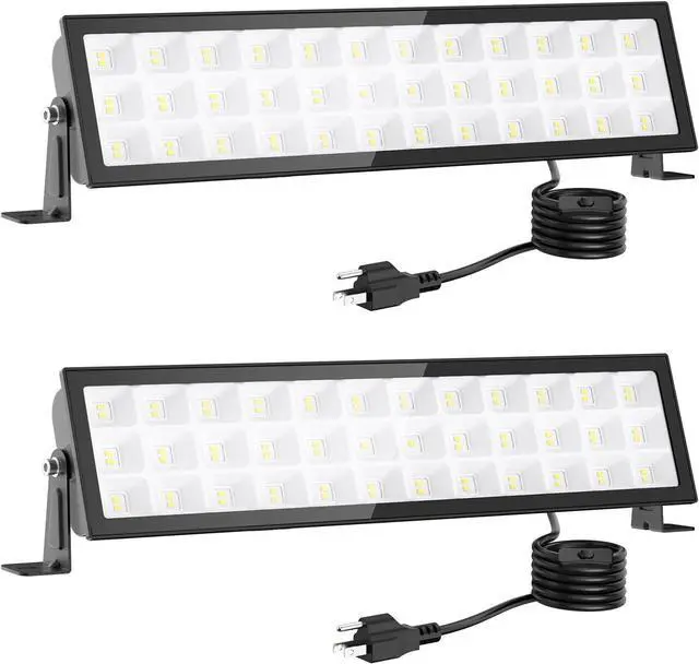 Main image of Shop Lights for Workshop 2pack 100w Led Shop Light 14000lm Super Bright Plug In Garage Lighting IP66 Waterproof Work Lights 4.92ft Power Cord And On/Off Switch 6500k Outdoor Flood Light For Warehouse