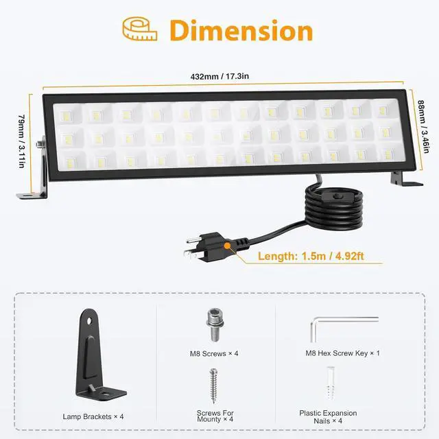 Alt view image 5 of 7 - Shop Lights for Workshop 2pack 100w Led Shop Light 14000lm Super Bright Plug In Garage Lighting IP66 Waterproof Work Lights 4.92ft Power Cord And On/Off Switch 6500k Outdoor Flood Light For Warehouse