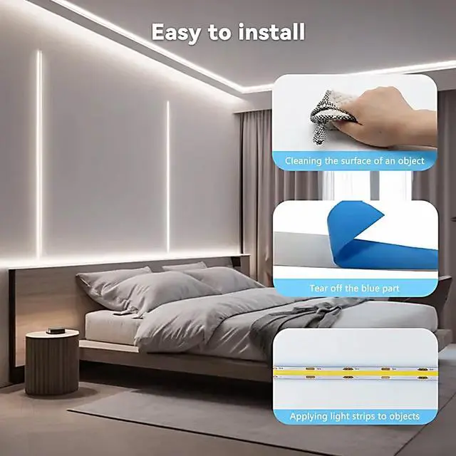 Alt view image 6 of 7 - A 5V USB LED Light Strip COB LED Strip Lights White 5V LED Lights Small LED Strip Light TV Lights for TV Under Cabinet Kitchen Living Room Shelving or Displays (White 3.28ft)