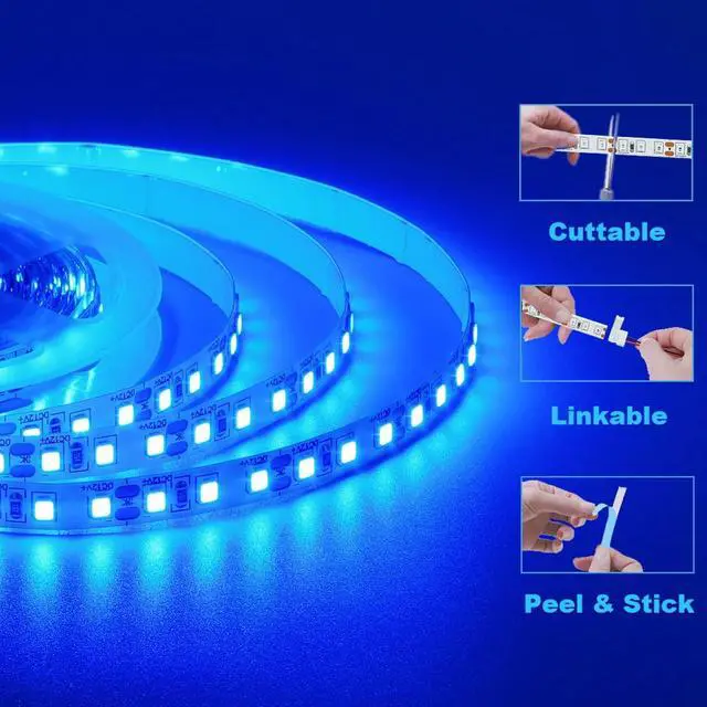 Alt view image 7 of 7 - 12V 5M/16.4ft LED Strip Light Blue 600LEDs Flexible SMD2835 High Brightness No-Waterproof IP20 LED Tape Lights for Bedroom Christmas Party etc(No Power Supply)