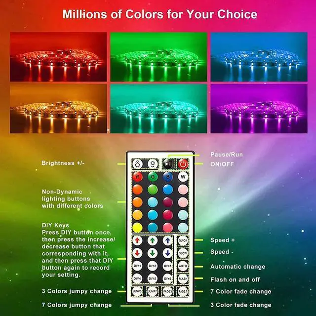 Alt view image 5 of 7 - LED Lights for Bedroom 100 ft Color Changing LED Strip Lights with 44-Key Remote 24 Volt RGB SMD2835 Tape Lights for Bedroom Room Decor Indoor IG TikTok DIY(44key Remote)