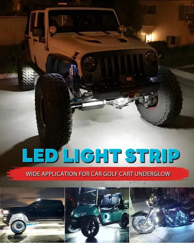 Alt view image 4 of 6 - 12V Led Light Strip 12.7 Waterproof White Led Light Strips for Car Golf Cart Motorcycles Truck Boat Strip Lights Pack of 4