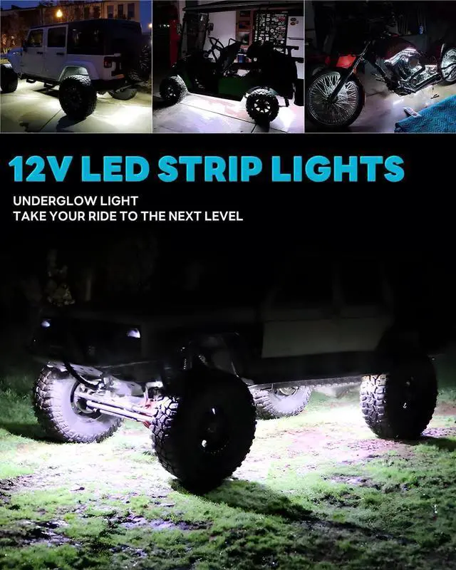 Alt view image 5 of 6 - 12V Led Light Strip 12.7 Waterproof White Led Light Strips for Car Golf Cart Motorcycles Truck Boat Strip Lights Pack of 4