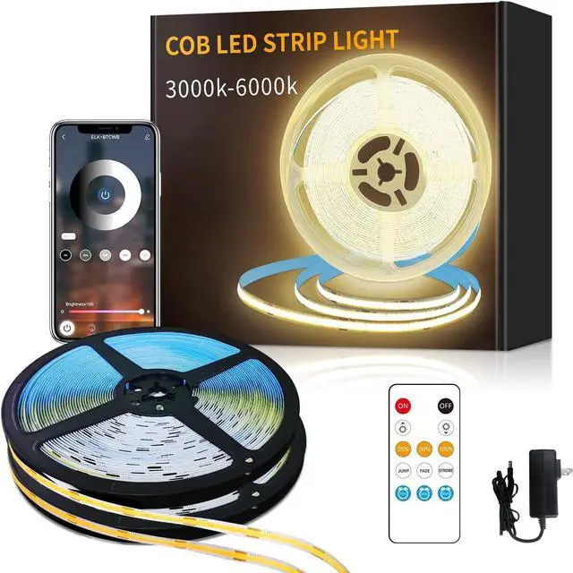 Main image of COB LED Strip Lights 100ft 3000K DC 24V Dimmable Warm White Flexible LED Lights Strip for Bedroom with Remote and app Control LED Rope Lights for Living Room Shelf Cabine Bed