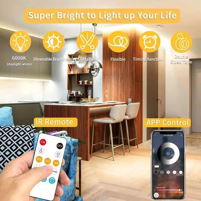 Alt view image 2 of 7 - COB LED Strip Lights 100ft 3000K DC 24V Dimmable Warm White Flexible LED Lights Strip for Bedroom with Remote and app Control LED Rope Lights for Living Room Shelf Cabine Bed