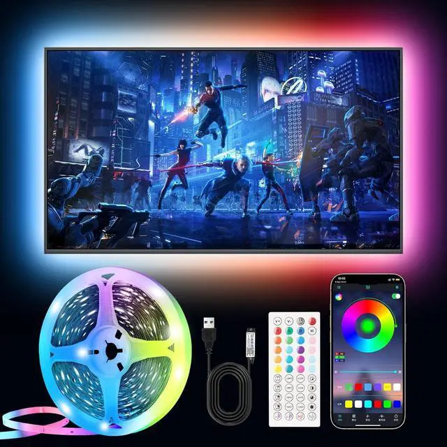 Main image of Behind TV LED Lighting 19.68ft Smart RGB LED Lights for 55-85 Inch TVs Music Sync Bluetooth App & Remote Control USB-Powered for Gaming Bedroom PC Home Theater
