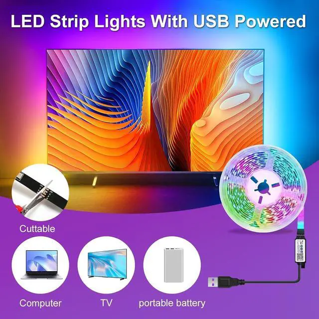 Alt view image 6 of 7 - Smart LED Lights for TV Strip 6.56ft RGB LED Lights for 32-40 Inch TVs Music Sync Bluetooth App & Remote Control USB-Powered for Gaming Bedroom Home Theater