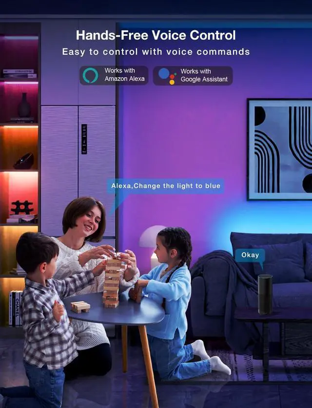 Alt view image 3 of 6 - Smart WiFi Led Strip Lights App Controlled Compatible with Alexa and Google Assistant Timer Schedule RGB Strip Color Changing Décor for Bedroom Party Kitchen 50ft