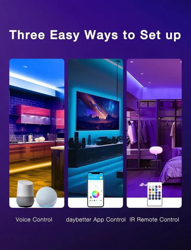 Alt view image 4 of 6 - Smart WiFi Led Strip Lights App Controlled Compatible with Alexa and Google Assistant Timer Schedule RGB Strip Color Changing Décor for Bedroom Party Kitchen 50ft