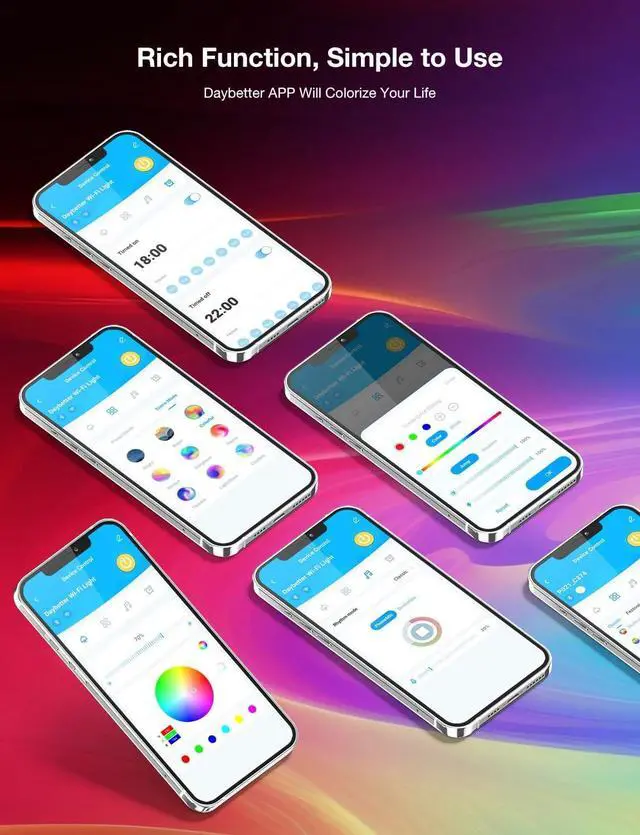Alt view image 6 of 6 - Smart WiFi Led Strip Lights App Controlled Compatible with Alexa and Google Assistant Timer Schedule RGB Strip Color Changing Décor for Bedroom Party Kitchen 50ft