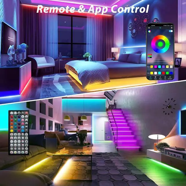 Alt view image 3 of 6 - Led Lights for Bedroom 200 ft (2 Rolls of 100 ft) Ultra Long Smart Led Strip Lights with App Remote Control RGB Music Sync Color Changing Lights for Bedroom Kitchen Party Home Decoration