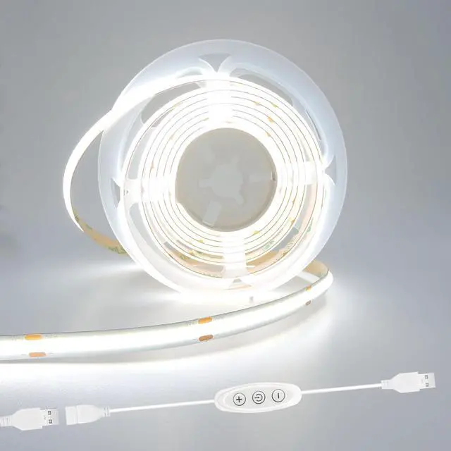 Main image of 5v COB Led Strip Lights USB Powered 6000k Cool White CRI93+ 6ft Led Tape Light with Dimmer 10W/2meter Flexible & Dimmable COB Strips for Sewing Machine Bedroom Cabinet DIY Lighting Decor