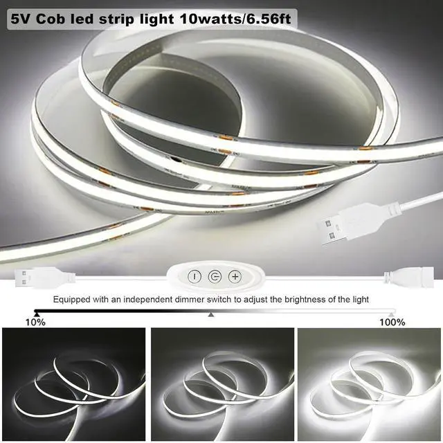 Alt view image 2 of 7 - 5v COB Led Strip Lights USB Powered 6000k Cool White CRI93+ 6ft Led Tape Light with Dimmer 10W/2meter Flexible & Dimmable COB Strips for Sewing Machine Bedroom Cabinet DIY Lighting Decor