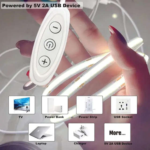 Alt view image 4 of 7 - 5v COB Led Strip Lights USB Powered 6000k Cool White CRI93+ 6ft Led Tape Light with Dimmer 10W/2meter Flexible & Dimmable COB Strips for Sewing Machine Bedroom Cabinet DIY Lighting Decor